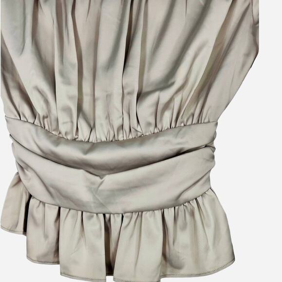 Jason Wu Satin Front Button Ruffle Peplum Hem Baby doll Blouse Top Cream XS - Picture 5 of 8